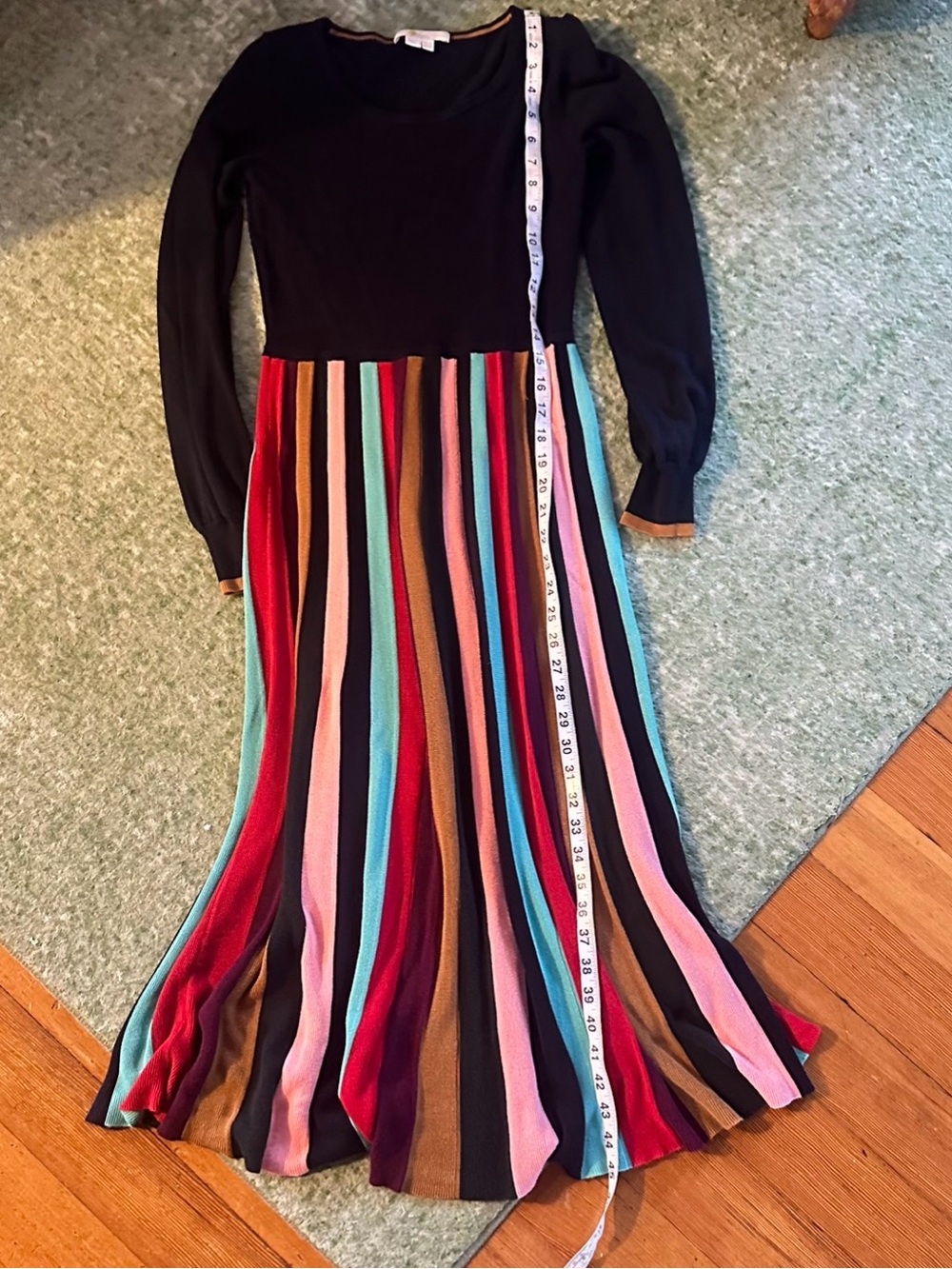 BODEN Margie Rainbow Fit & Flare Knit Midi Dress. Long-sleeve - Picture 6 of 10